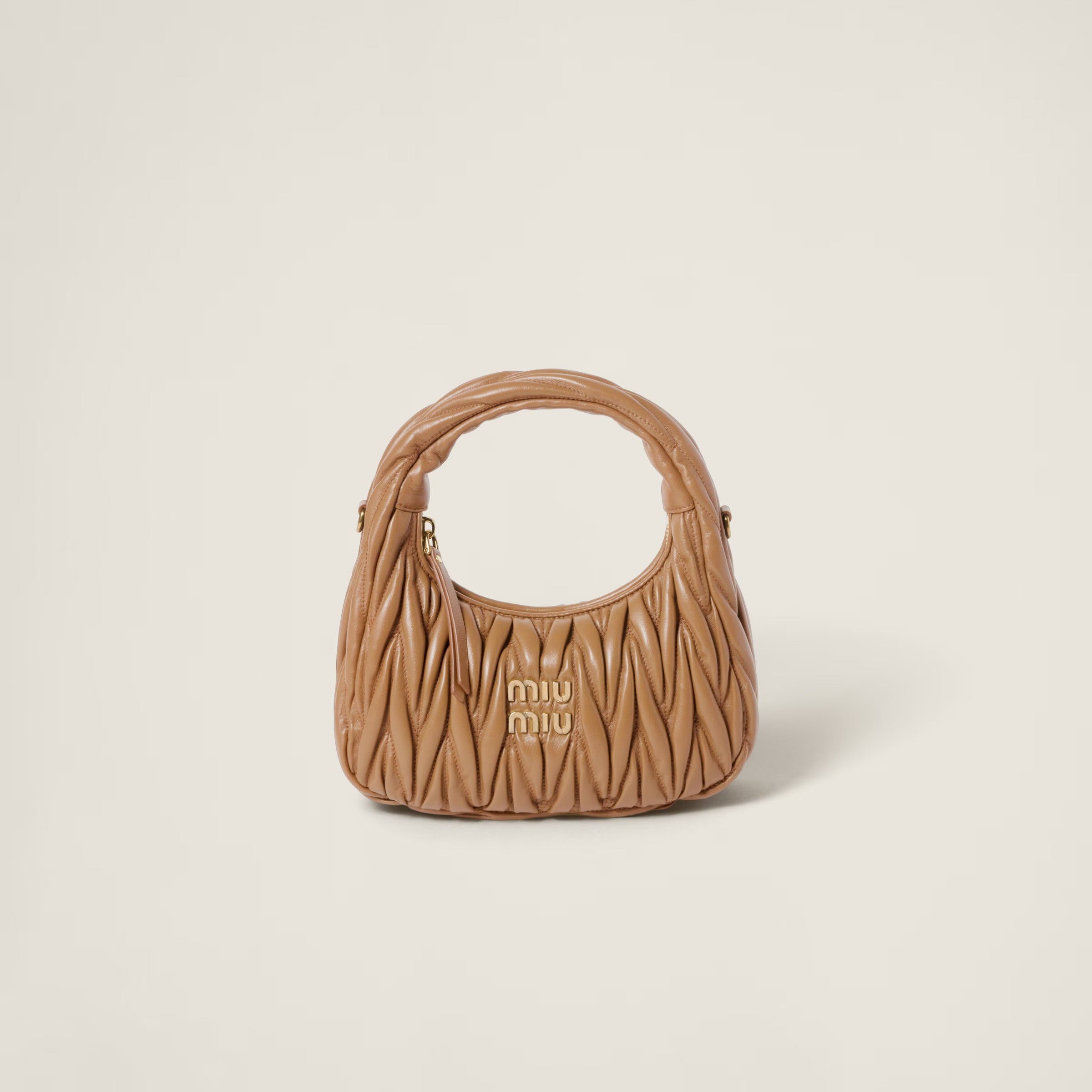 Wander matelassé nappa leather hobo bag - Caramel